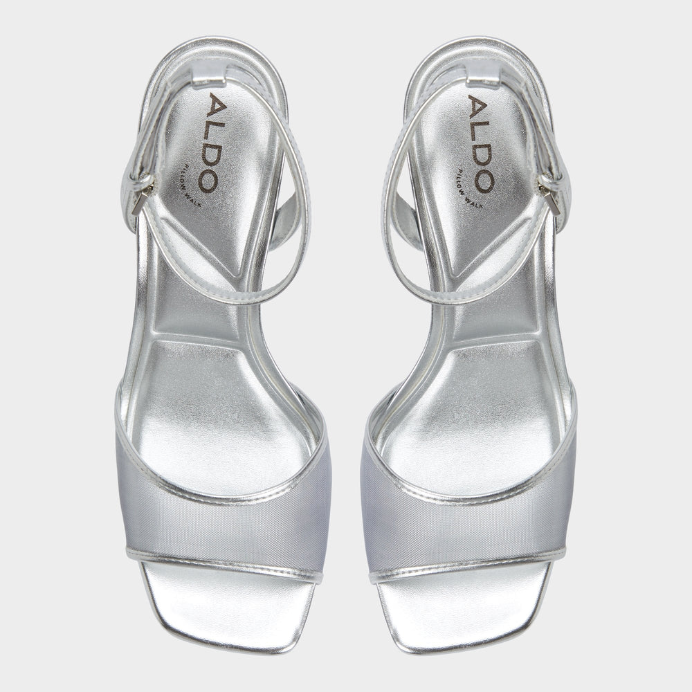 Aldo Chicglimmer Silver Women's Platform sandals - Strappy heeled sandal, Block heel Silver