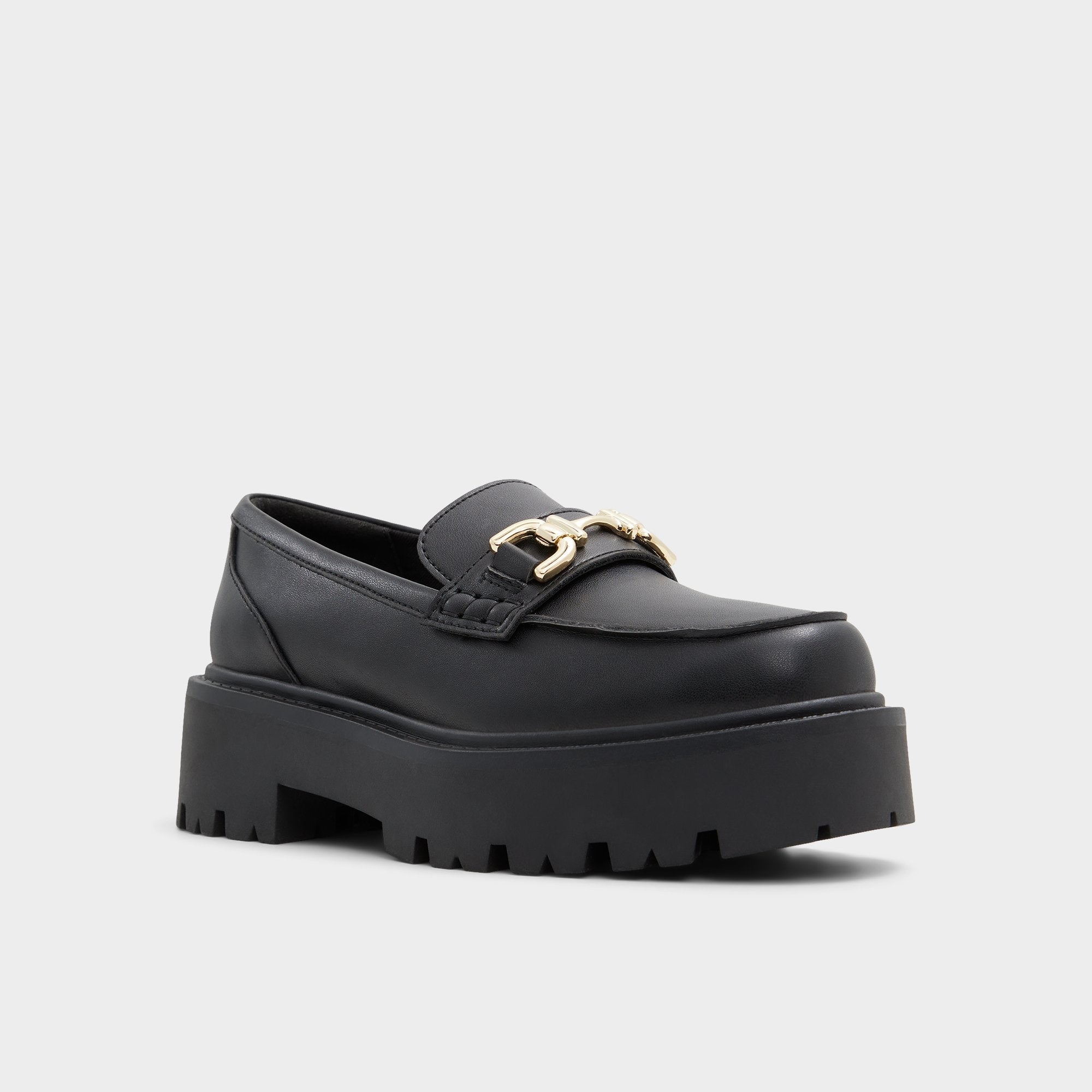 Aldo Oneameth Black Synthetic Smooth Women's Loafers & Oxfords - Loafer, Lug sole Black