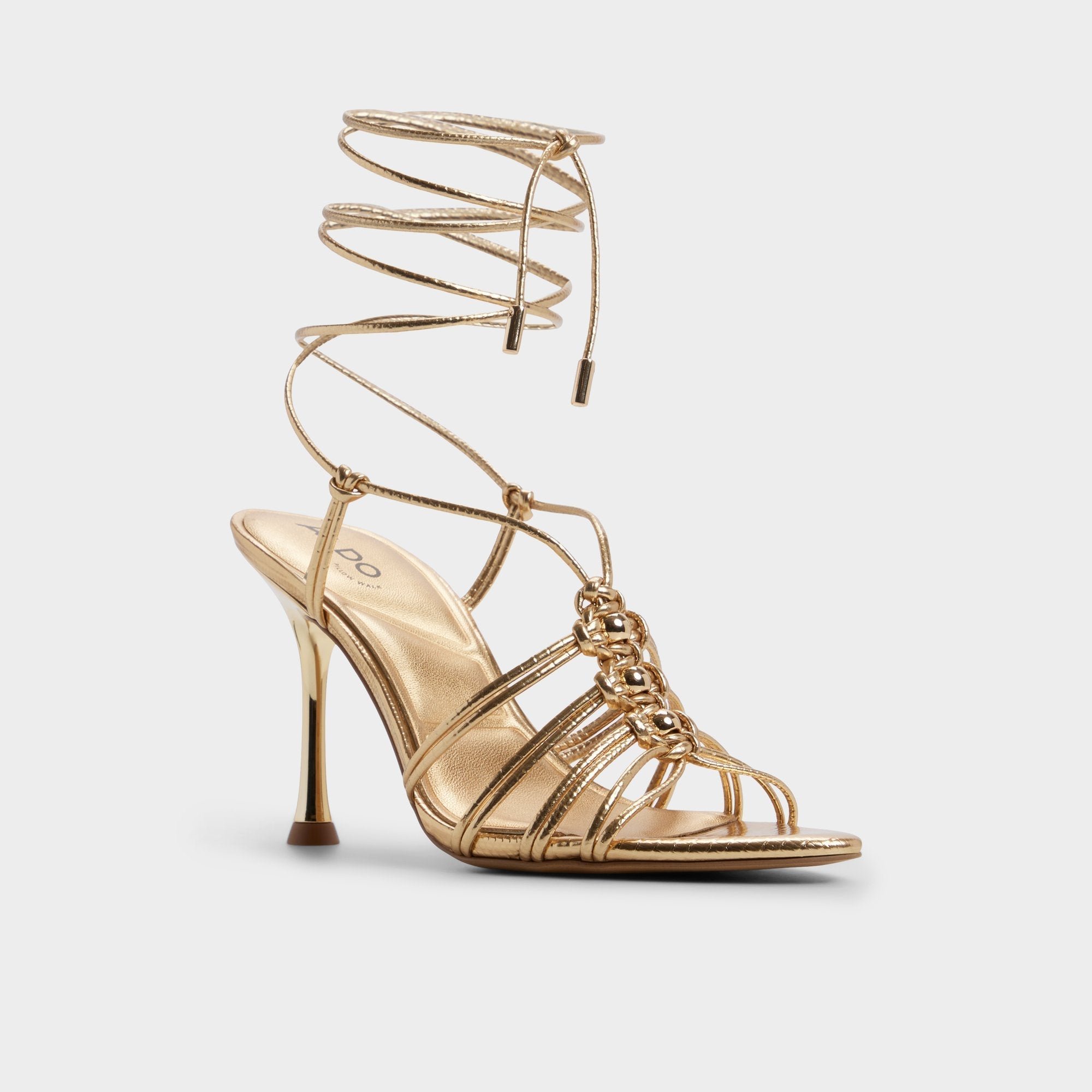 Aldo Curacao in Gold - Strappy heeled sandal, Stiletto heel Gold