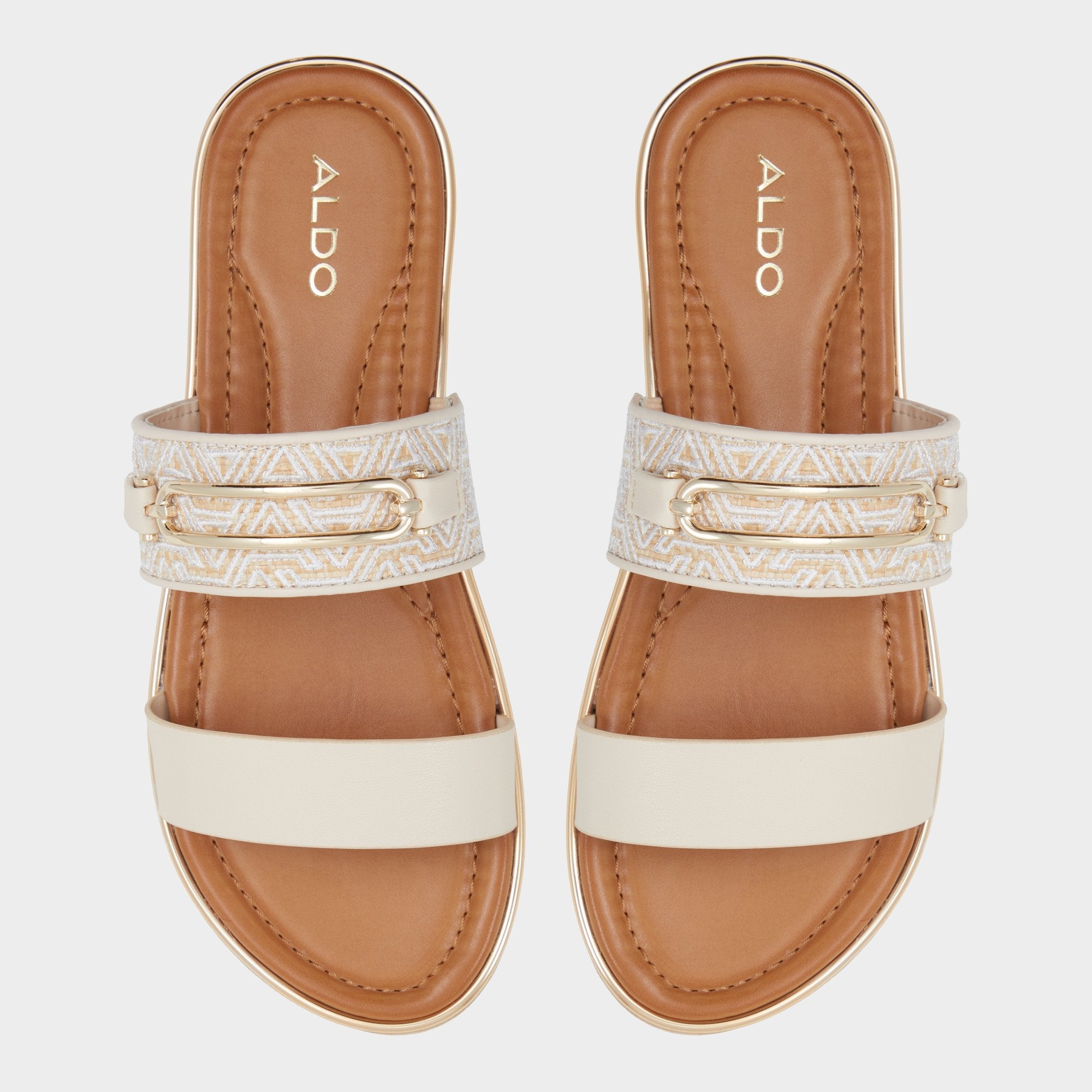 Aldo Lagoon Other Beige Synthetic Print Women's Footbed sandals - Slide sandal, Footbed sandal Other beige