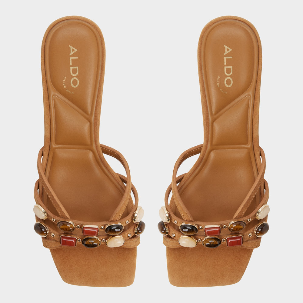 Aldo Jemstone in Medium Brown - Strappy heeled sandal, Block heel Medium brown