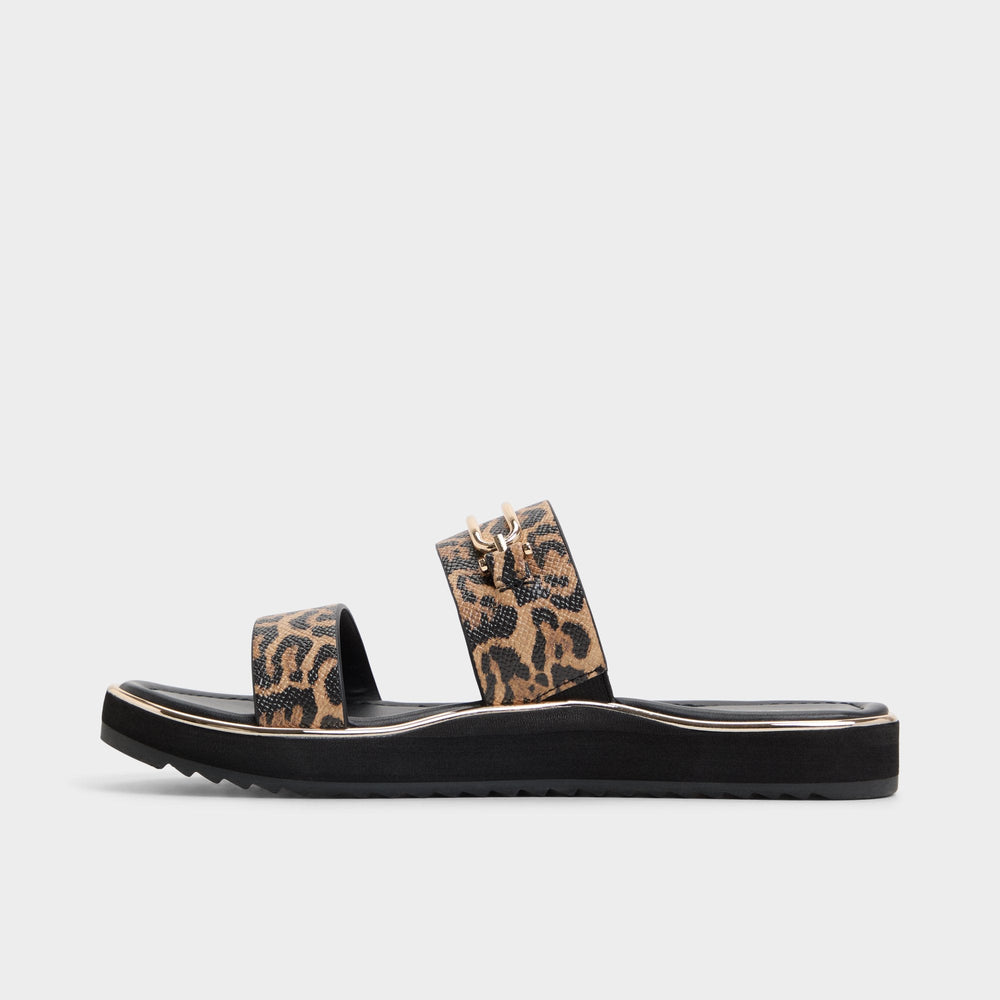 Aldo Lagoon Brown Multi Women's Flats - Strappy flat sandal, Footbed sandal Brown Multi