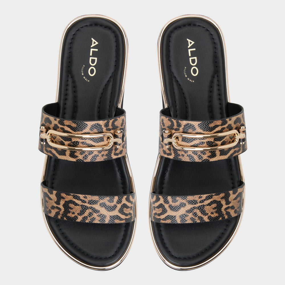 Aldo Lagoon Brown Multi Women's Flats - Strappy flat sandal, Footbed sandal Brown Multi