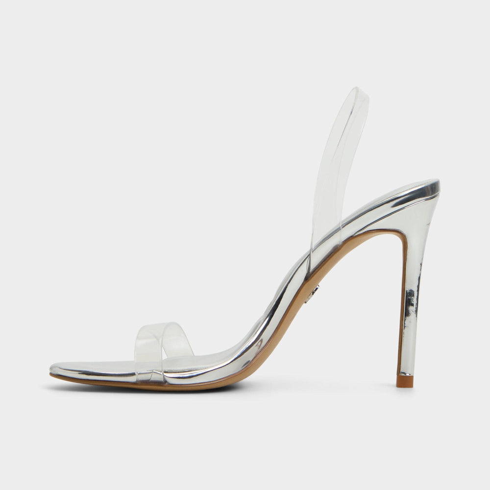 Aldo Quinilynn Silver Women's Iridescent metallics - Strappy heeled sandal, Stiletto heel Silver